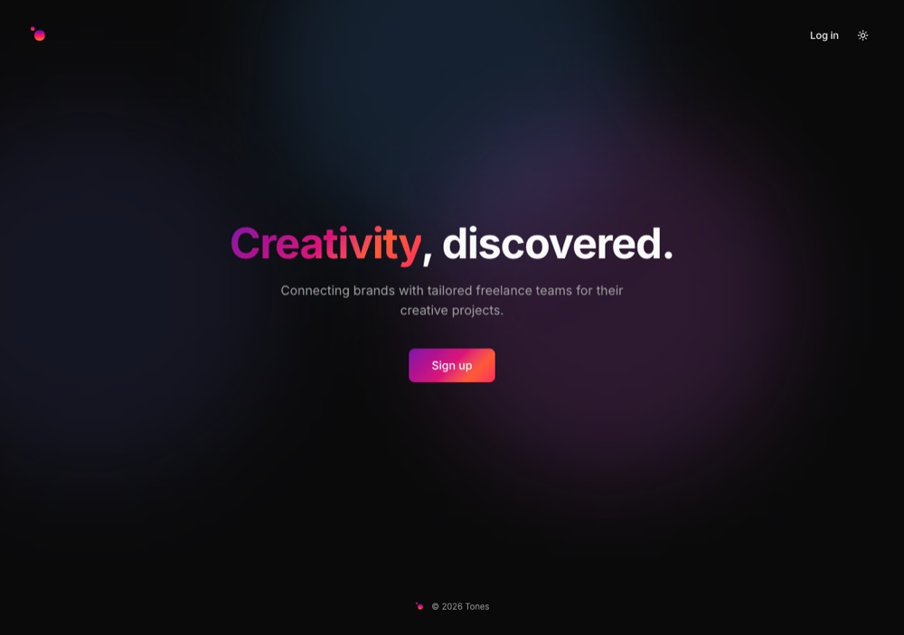 Tones landing page with a bold pink-to-orange gradient headline on a dark background